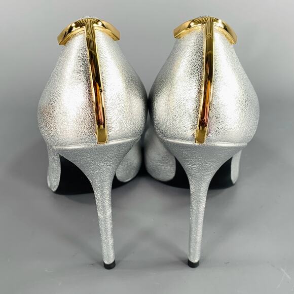 TOM FORD Size 8 Silver Gold Sheepskin Leather Metallic Pointed Toe Heels Pumps - Picture 3 of 10